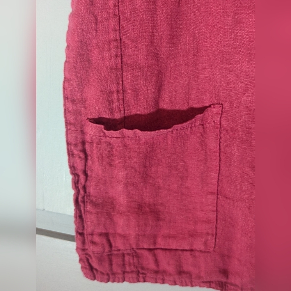 ♥️ Frances Bettini Linen Blouse Lagenlook size M natural fabric boho red Italy - Picture 4 of 9